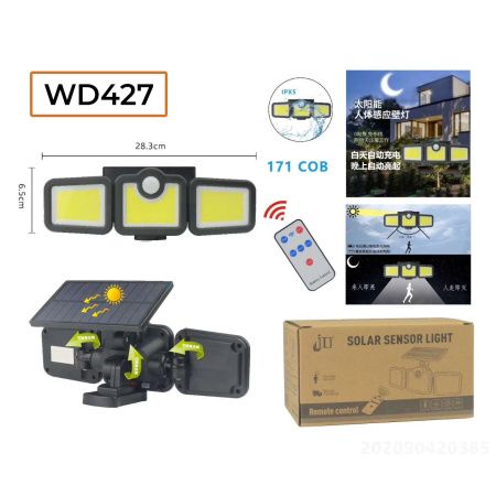 Настенный фонарь c солнечной панелью /датчик -движения-освещения  JD + solar / пульт /  WD427