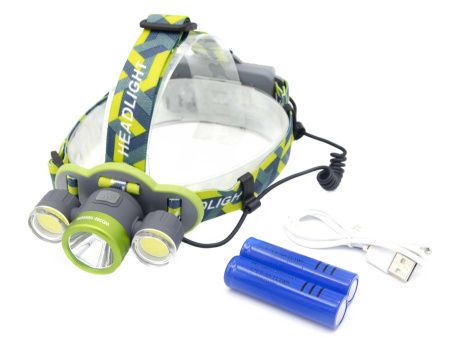 Налобный фонарь RB125, 2133-T6+2COB, ЗУ micro USB, 2х18650,