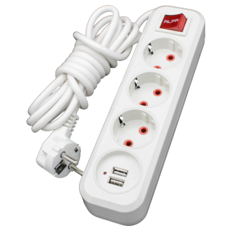 Удлинитель RLFR с заземлением 3 гнезда 2 метра + USB