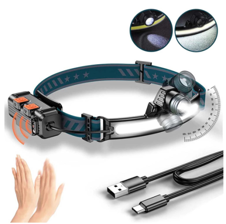 Налобный фонарь Bailong BL-W678-1-P50+COB, сенсор, Li-Ion аккум. ЗУ Type-C