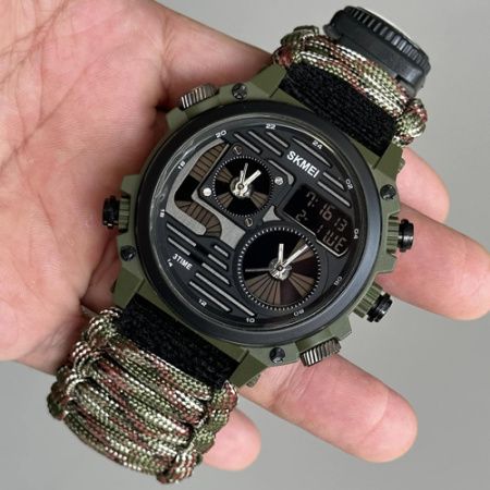 Часы наручные SKMEI 2202CMGN, PARACORD, GREEN CAMO, Compass, термометр, свисток, кресало, 10349