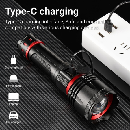 Ручной фонарь YEMAO YM-B631-D, 2500LM, 30W LED 1*26650 аккум, TYPE-C