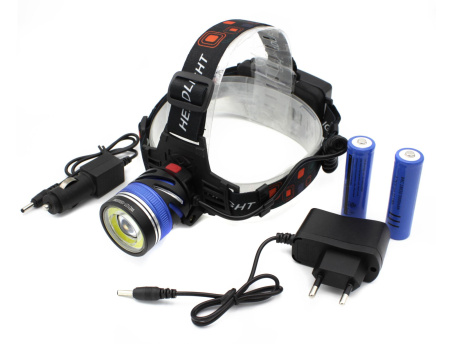 Налобный фонарь PL127, Акк., T6 LED, Zoom, автомобильная зарядка