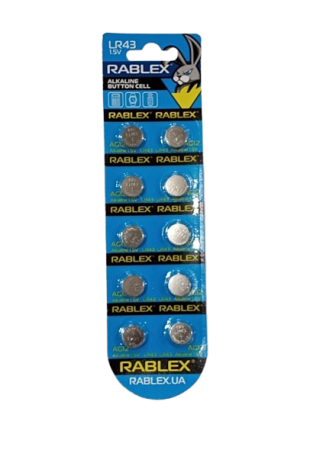 Батарейки-Таблетки Rablex LR43/AG12/1.5V блистер 10шт.