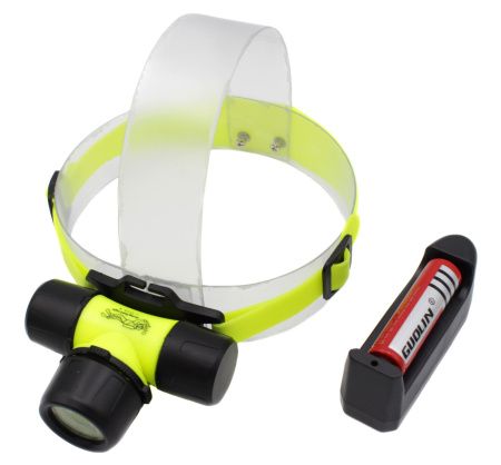 Налобный фонарь подводный 6800-XPE, ЗУ 220V, 1x18650, 3xAAA