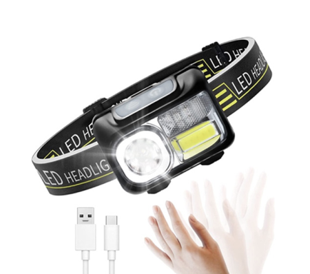 Налобный фонарь CY-2058,XPE, COB, Зеленый, Красный, Синий, Motion Sensor, Li-Ion аккум., ЗУ microUSB