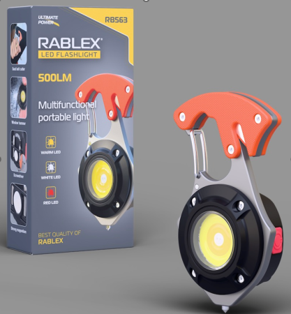 Фонарь для кемпинга Rablex RB563, Белый, Жёлтый, Красный, multitool, Li-Ion аккум., магнит, карабин