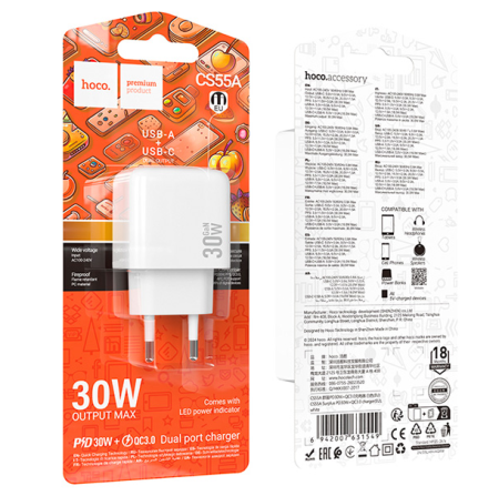 СЗУ Сетевое Зарядное Устройство Hoco CS55A, 30W 