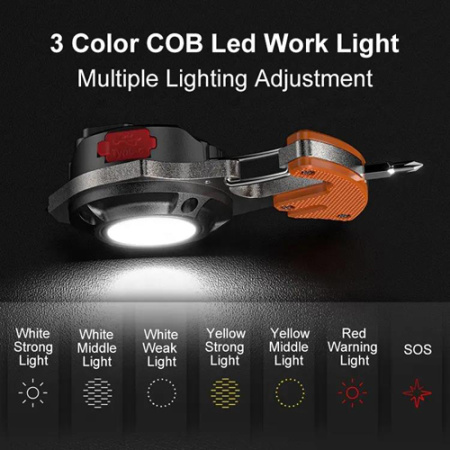 Фонарь для кемпинга W5143-COB, Белый, Жёлтый, Красный, multitool, Li-Ion, магнит, карабин