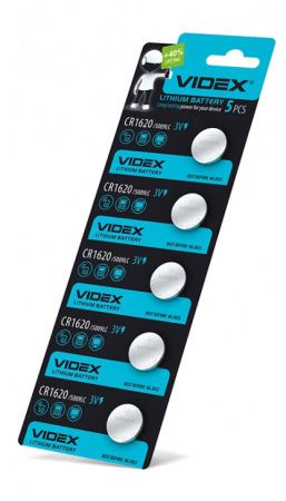 Батарейки-Таблетки Videx CR1620/5009LC, 3V блистер 5шт.