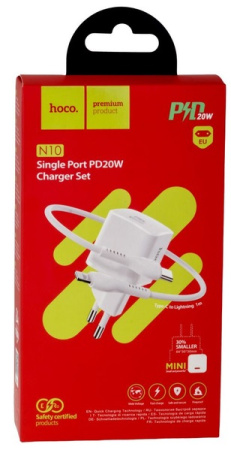 СЗУ Сетевое Зарядное Устройство Hoco N10, быстрая зарядка 20W, Type-C - Lightning