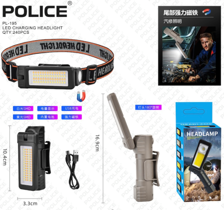 Налобный фонарь PL-195, аккумуляторный, водонепроницаемый, ЗУ Type-C