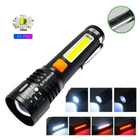 Ручной фонарь BL-P716-P50+COB, белый, красный, Li-Ion аккум., zoom, ЗУ Type-C