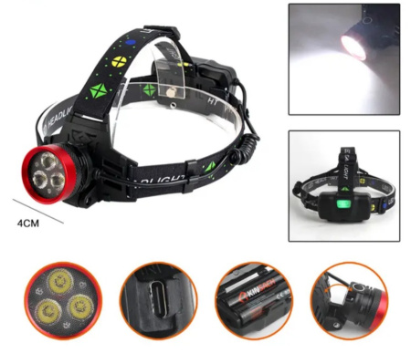 Налобный фонарь Police PL-175, 3х18650 аккум, 3хXTE LED, Type-C