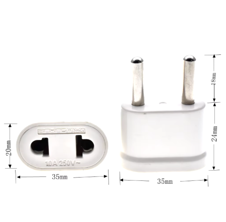 Переходник на плоскую и евро вилку 10А 220V/ белый блестящий