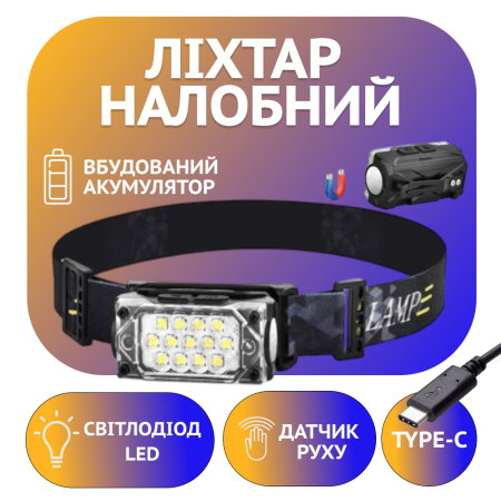 Налобный фонарь Police PL-181, аккум, магнит, сенсор, Type-C Налобный фонарь Police PL-181, аккум, магнит, сенсор, Type-C