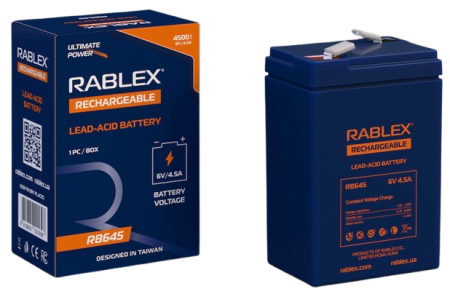 Аккумуляторная батарея Rablex 6V 4.5Ah (RB645), свинцово-кислотная (SLA)