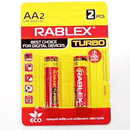 Батарейка Rablex LR6/AA/2pc/TURBO / Alkaline /БЛИСТР Батарейка Rablex LR6/AA/2pc/TURBO / Alkaline /БЛИСТР