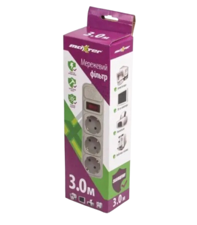 Сетевой фильтр Maxxter SPM3-G-10G 3 гнезда, 3 метра