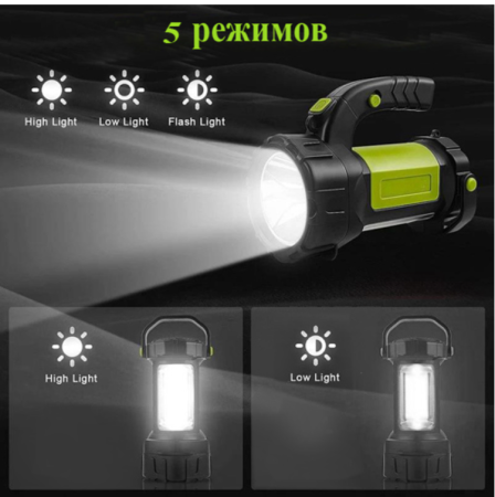 Ручной фонарь T80-5W+COB, 2x18650, ЗУ microUSB, Box