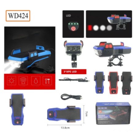 Велосипедная фара с держателем телефона и звуковым сигналом, /MicroUSB / WD424