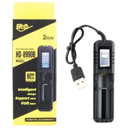 Зарядное устройство для аккумуляторов 1x18650 и др./ от USB / HD-8990B (С ЭКРАНОМ)