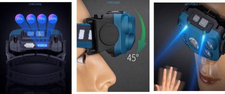 Налобный фонарь Rablex RB959, жёлтый+белый+красный, 1хT6+4хCOB, Sensor, аккум, Type-C