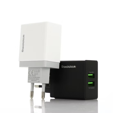 Сетевое зарядное устройство REDDAX RDX-029 Dual USB (12W, 2.4A, 2 порта), Black
