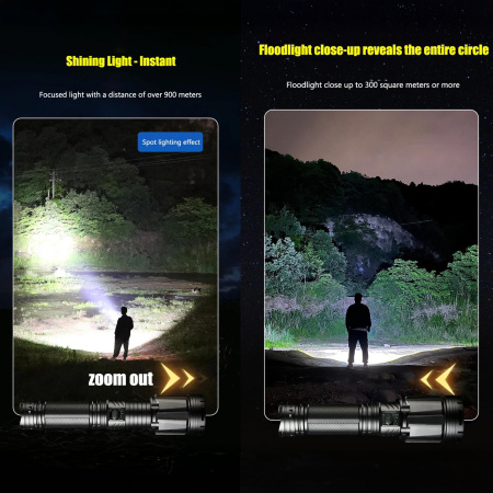 Ручной фонарь YEMAO YM-G999-60W, 5000LM, XH P360 LED, 8*18650 аккум, TYPE-C 