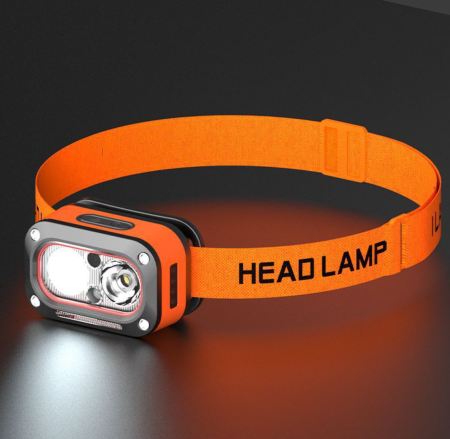 Налобный фонарь G08-2XPG, Белый; Жёлтый, LED Красный, Motion Sensor, Li-Ion аккумулятор, ЗУ Type-C