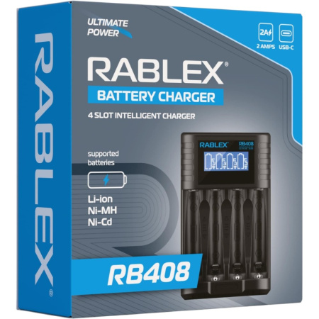 Зарядное устройство Rablex RB408, 4 × AA/AAA (R3/R6), 1.2V / 3.7V