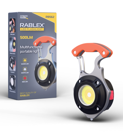 Фонарь для кемпинга Rablex RB562, Белый, Жёлтый, Красный, multitool, Li-Ion аккум., магнит, карабин