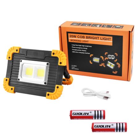 Прожектор светодиодный аккумуляторный L812-20W-2COB+1W, ЗУ micro USB, 2x18650/3xAA, Power Bank,