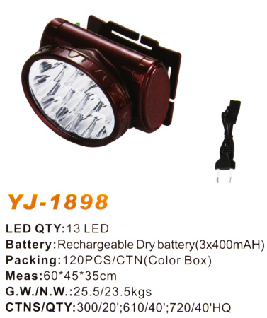 Налобный фонарь Yajia YJ-1898, Аккумулятор, 13LED
