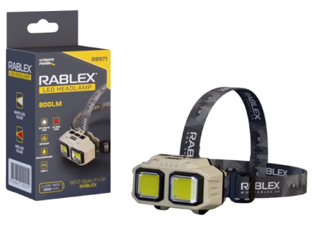 Налобный фонарь Rablex RB971, белый+красный, 2хLed+2хCOB, Sensor, 1х18650 аккум, Type-C