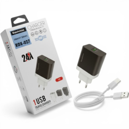Сетевое зарядное устройство REDDAX RDX-027 (12W, 2.4A, USB) + кабель MicroUSB, White/Gray
