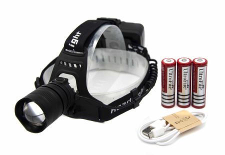 Налобный фонарь P53, 3х18650, ЗУ MicroUSB, P50 LED, Zoom