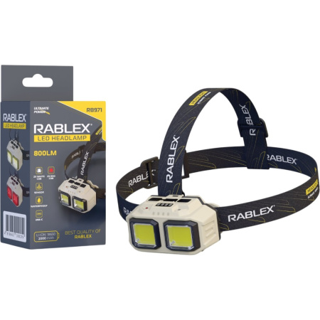 Налобный фонарь Rablex RB971, белый+красный, 2хLed+2хCOB, Sensor, 1х18650 аккум, Type-C