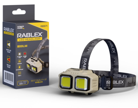 Налобный фонарь Rablex RB971, белый+красный, 2хLed+2хCOB, Sensor, 1х18650 аккум, Type-C