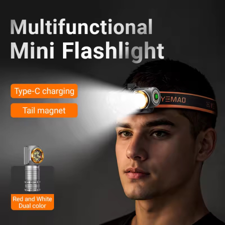 Налобный фонарь YEMAO YM-T355X, 2000LM, (White+Red), Сенсор, ЗУ Type-C