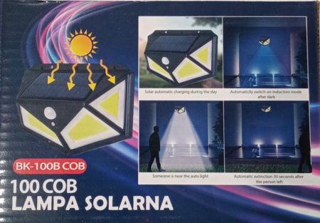 Настенный фонарь c солнечной панелью, датчик  движения BK-100B COB + solar / 7317 / WD430