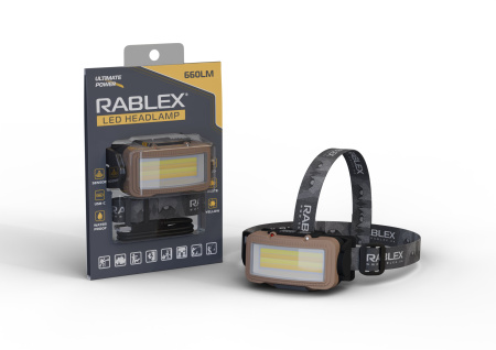 Налобный фонарь Rablex RB956, жёлтый+белый+красный, 4хCOB, Sensor, аккум, Type-C