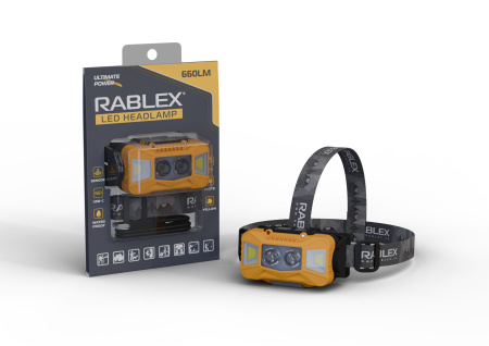 Налобный фонарь Rablex RB961, жёлтый+белый+красный, 4хCOB, Sensor, аккум, Type-C