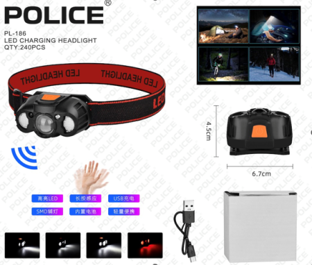 Налобный фонарь PL-186, холодный, красный свет, ЗУ Type-C, сенсор Налобный фонарь PL-186, холодный, красный свет, ЗУ Type-C, сенсор