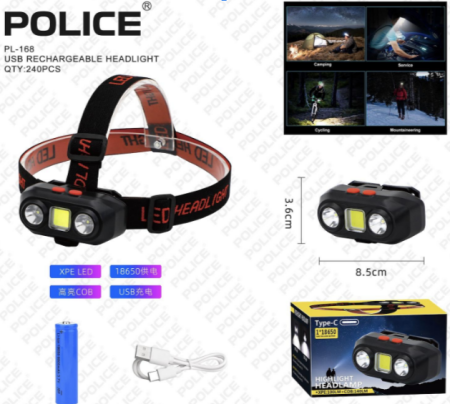 Налобный фонарь PL-167, COB, 2XP, Li-on 18650, ЗУ Type-C