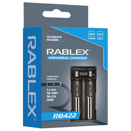 Зарядное устройство Rablex RB422, универсальное, 2 аккумулятора (AA, AAA, AAAA, C, SC, F6, Ni-MH/Ni-