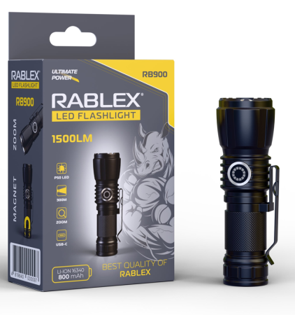 Ручной фонарь Rablex RB900, Zoom, ЗУ Type-C,