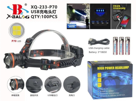 Налобный фонарь Police PL-154, P50, 3х18650 аккум, Type-C