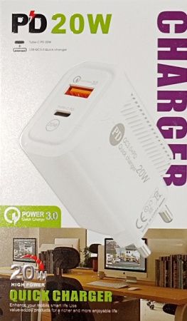 СЗУ Сетевое зарядное устройство USB x 1 PD x 1 TZ46 PD QC3.0 20W