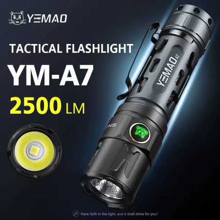Ручной фонарь YEMAO YM-А7, 2200LM, P80 LED, Zoom, 1x21700 аккум, TYPE-C 